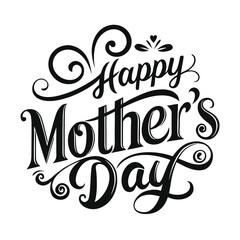 Obraz premium Happy Mother's Day elegant calligraphy text with hearts and decorative swirls, red and black script lettering isolated on white background
