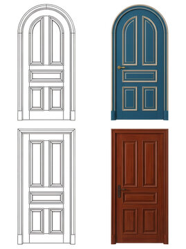 Doors with transparent background, various styles and colors