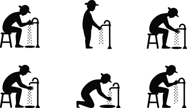 Man performing ablution ritual silhouette icons