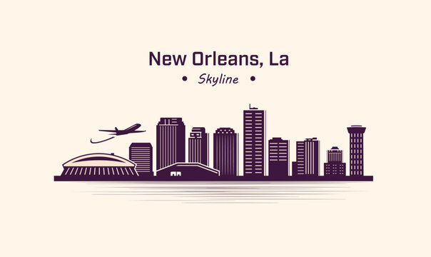 New Orleans Louisiana City Skyline Silhouette Vector.