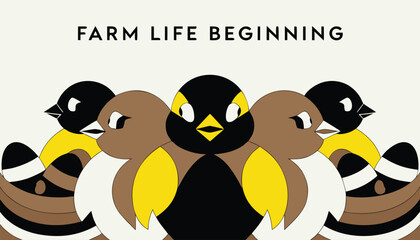 Fototapeta premium Illustration showing group of stylized farm birds gathered together with modern geometric art