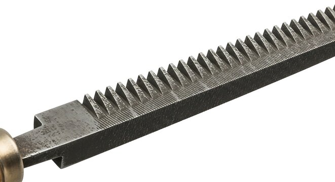 Close up of a metal rasp file with wooden handle isolated on white background