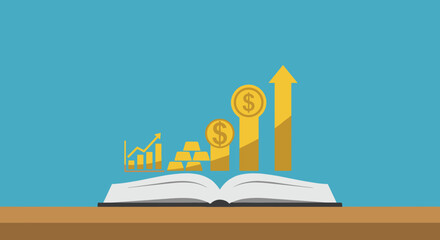 Flat minimalist illustration of gold investment education b © Artbibun