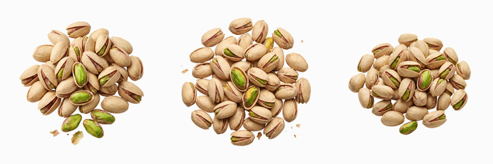 Fototapeta premium Pistachio nuts pile isolated on transparent background, healthy snack dry fruit concept