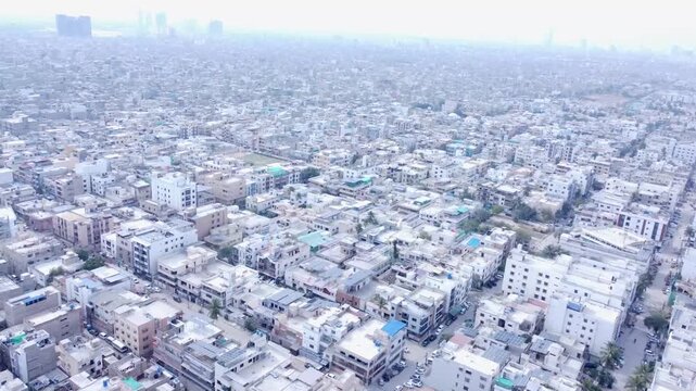 Aerial Drone View of Karachi City Skyline, Pakistan &ndash; Urban Landscape and Coastal Megacity