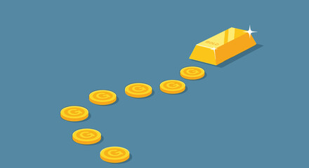 Flat minimalist illustration of gold investment journey b © Artbibun