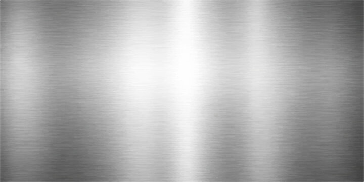 Industrial brushed metal texture featuring a polished silver stainless steel plate with a shiny grey aluminum surface and subtle chrome reflections on a seamless metallic alloy sheet background