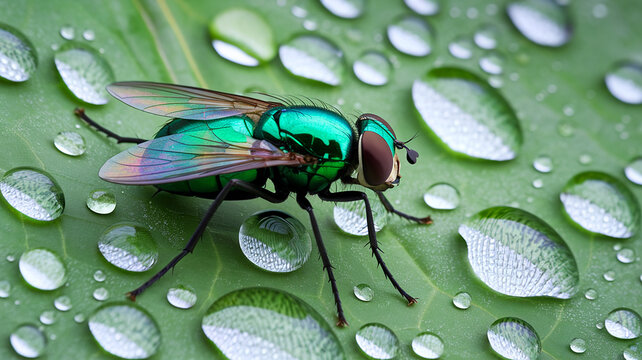 fly on leaf macro view