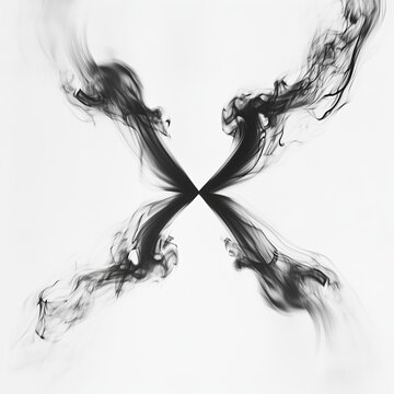 Two dark fire trails crossing perpendicularly isolated on a clean white background.