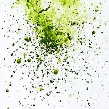 Toxic green acidic sparks splashing isolated against a pure white background.