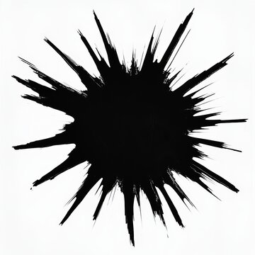 Monochrome dark starburst flash silhouette isolated on a pure white background.