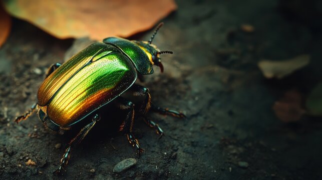 Macro shot of a July beetle revealing its iridescent elytra