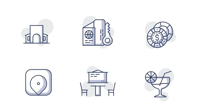 Line icons of travel and technology.
