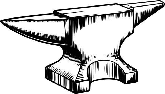 Blacksmith anvil with horn and base, vintage engraving style, isolated white metal