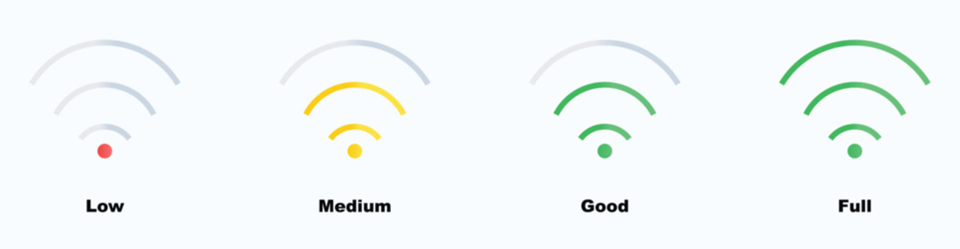 WiFi signal strength icons, network connection symbols, wireless internet indicators, signal bars