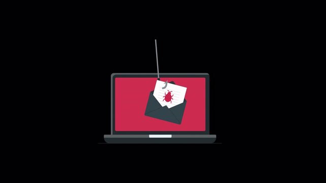 Animated Laptop with Phishing Email and Warning Icon. Email Scam Concept Video - Transparent