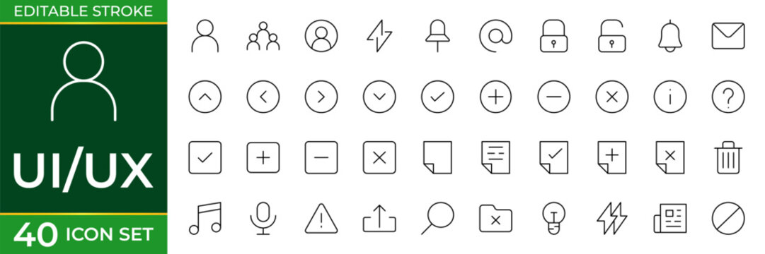 UI UX Design Line Icon Set for User Interface, User Experience, Wireframe, Prototyping, Mobile App and Web Design Outline Vector Collection