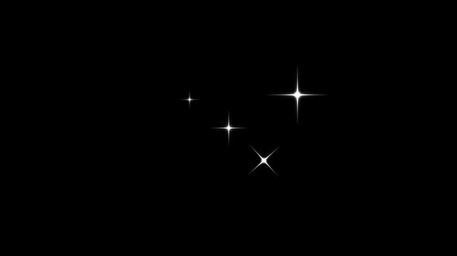 Sparkling stars animation, flat vector doodle sparkle, Star twinkling for festive holiday event, sparkling stars animation, energy explosion video, glowing light effect, black bckground 4k video