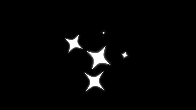 Twinkling sparkling stars animation, sparkle Star light effect, star twinkling for festive holiday event. white cartoon blinking stars, flat vector doodle sparkle, black screen. 4K