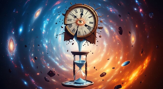 Cosmic Timekeeper Eye in Clock Watches Universe Flow