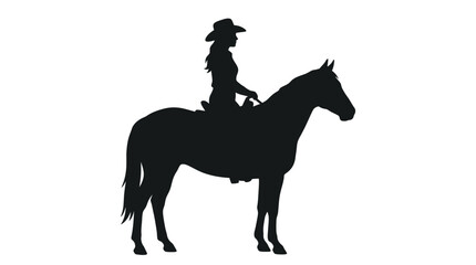 Fototapeta premium Elegant silhouette of a cowgirl on horseback, capturing the essence of western riding and equestrian freedom