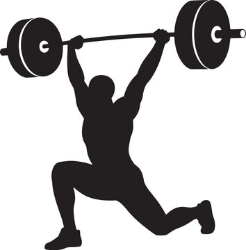 Silhouette of an athlete performing a clean and jerk weightlifting move with a barbell olympic lifting weightlifting strength exercise bodybuilding training silhouette athletic performance
