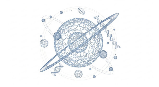 Saturn planet with rings and moons orbiting in space illustration