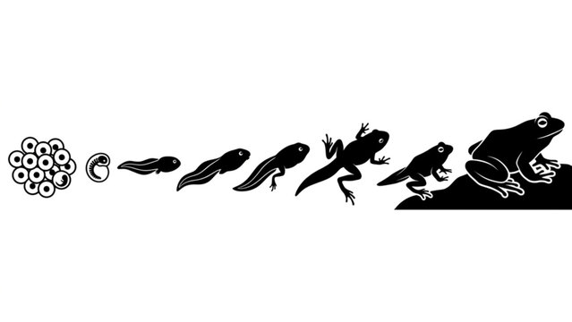 Frog Life Cycle Evolution Stages Silhouette Vector Illustration