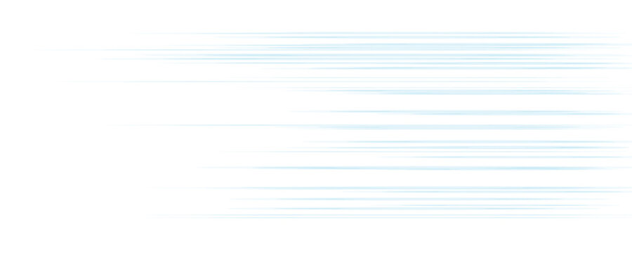 Dynamic blue speed lines background, fast horizontal motion blur effect vector illustration on white