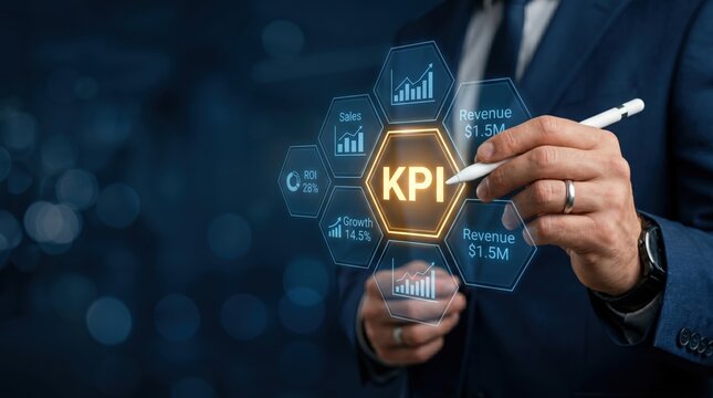 Analyzing kpi metrics business environment digital graphics corporate viewpoint