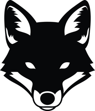 Black and white fox head silhouette portrait vector illustration