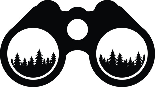 Black binoculars icon showing forest view through lenses