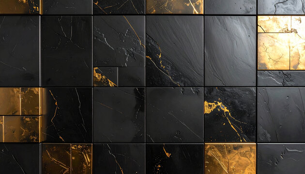 Motif de carreaux g&eacute;om&eacute;triques noirs et dor&eacute;s