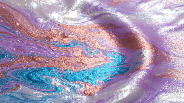 Iridescent Swirls: Mesmerizing abstract swirls of iridescent paint in shades of purple, blue, and rose gold create a visually stunning and ethereal texture.