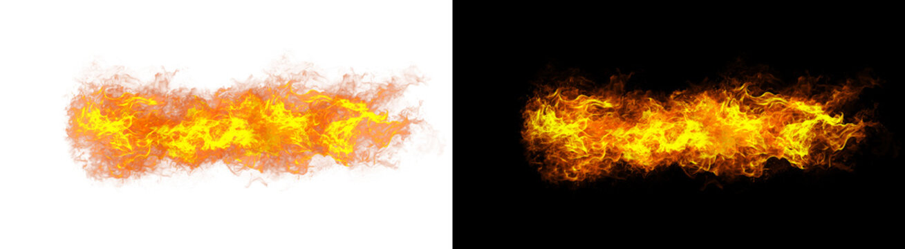 PNG image of&nbsp;Vibrant horizontal fire stream with hot orange and yellow flames on transparent background