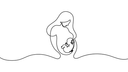 Fototapeta na wymiar Continuous one line pregnant woman drawing art birth mother sickness. Pregnant woman drawing pregnancy childbirth morning morning outline nausea fertility symbol midwifery midwife beautiful lady child