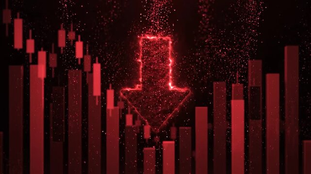Market Downturn: A symbolic depiction of financial decline, with red-hued charts and a downward arrow conveying the concept of economic downturn and losses.