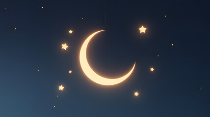 Naklejka premium crescent moon and stars shining in a blue night sky illustration