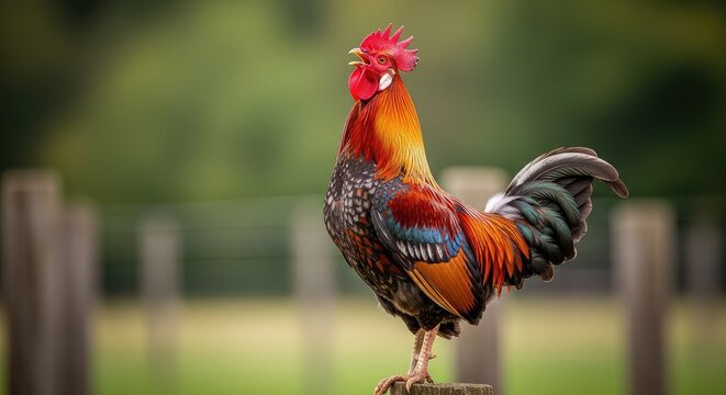 Vibrant rooster portrait a colorful farmyard bird in natural light