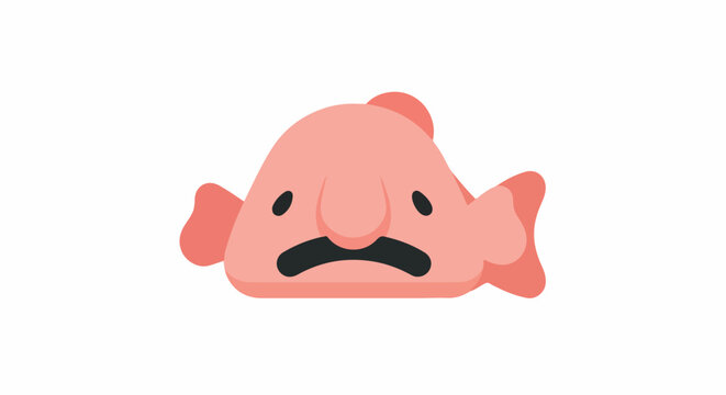 angry pink fish cartoon character with frown expression