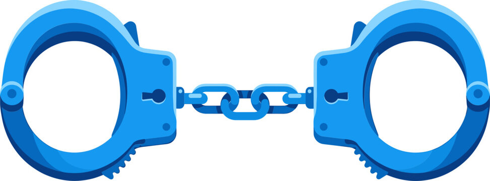 Blue metallic handcuffs for law enforcement concept