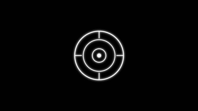 Minimalist glowing clock morphing into target crosshair symbol on black background, 4K motion graphic