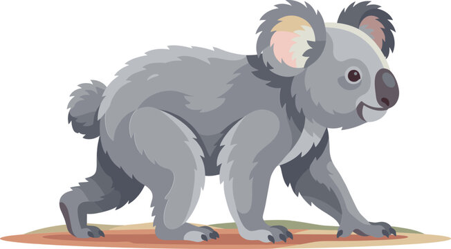 Cute koala bear character walking across a patch of ground
