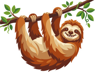 Fototapeta premium Happy sloth hanging upside down from a tropical tree branch