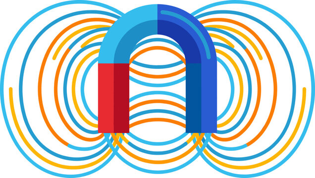 Horseshoe magnet showing blue and orange magnetic field lines