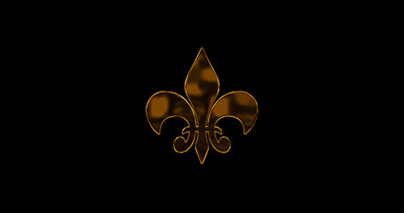 Royal heraldic emblem Golden Fleur-de-Lis Symbol on black background shining. Luxury symbol representing loyalty and nobility Lily symbol ornamental coat of arms. European French Baroque logo. © PhoenixStock