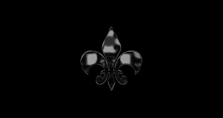 Royal heraldic emblem Golden Fleur-de-Lis Symbol on black background shining. Luxury symbol representing loyalty and nobility Lily symbol ornamental coat of arms. European French Baroque logo. © PhoenixStock