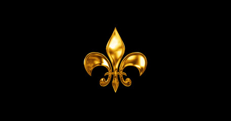 Royal heraldic emblem Golden Fleur-de-Lis Symbol on black background shining. Luxury symbol representing loyalty and nobility Lily symbol ornamental coat of arms. European French Baroque logo. © PhoenixStock