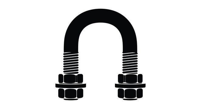 U bolt with nuts and threads black silhouette on white background