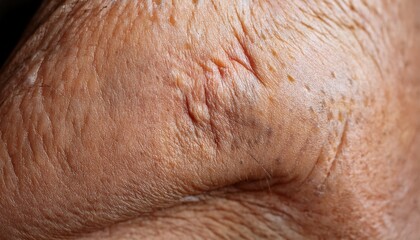 Naklejka premium delicate aging skin texture wrinkles thin skin clinical facial skin detail showing oily smooth epidermis wrinkle on aged face natural dryness irritated flaky texture